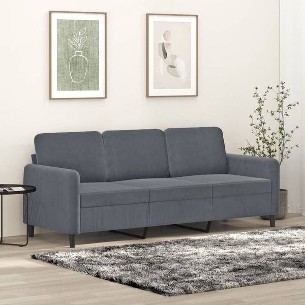 vidaXL 3-Seater Sofa Dark Grey Velvet 180 cm
