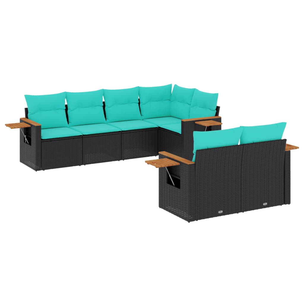 vidaXL 7 Piece Garden Sofa Set with Cushions Black Poly Rattan