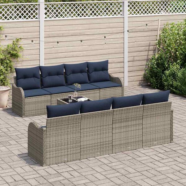 vidaXL Sofa Set with Cushion 9 pcs Grey Poly Rattan
