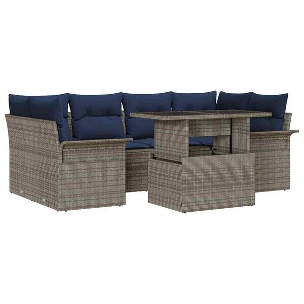 vidaXL Garden Sofa Set with Cushion 7 pcs Grey Poly rattan