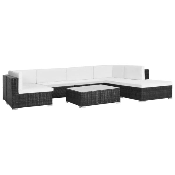 vidaXL 8 Piece Garden Lounge Set with Cushions Poly Rattan Black