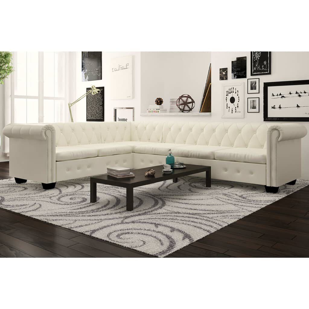 vidaXL Chesterfield Corner Sofa 6-Seater White Faux Leather