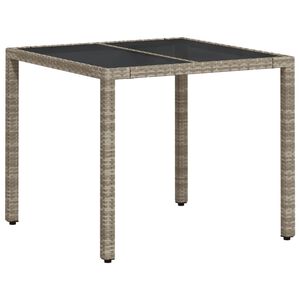 vidaXL Garden Table with Glass Top Light Grey 90x90x75 cm Poly Rattan