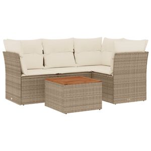 vidaXL 5 Piece Garden Sofa Set with Cushions Beige Poly Rattan