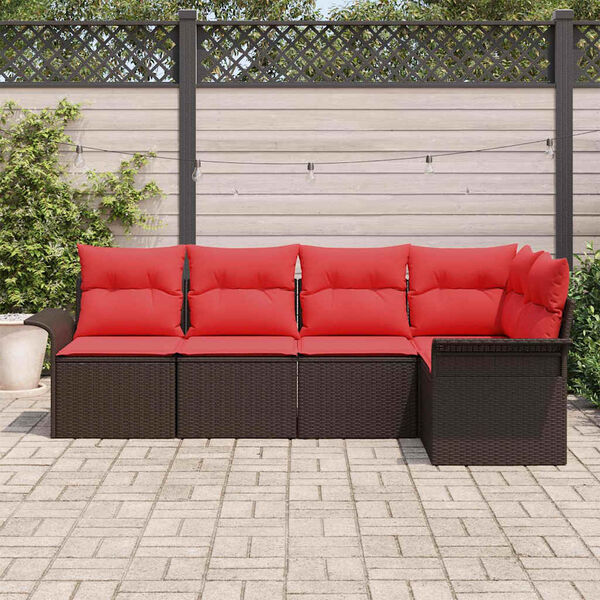 vidaXL Garden Sofa Set with Cushion 5 pcs Brown Poly Rattan