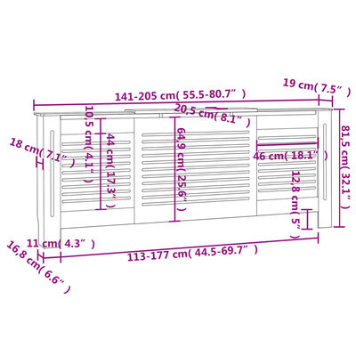 vidaXL MDF Radiator Cover 205 cm