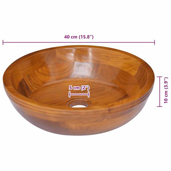 vidaXL Basin Solid Teak Wood Φ40x10 cm