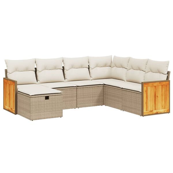 vidaXL 7 Piece Garden Sofa Set with Cushions Beige Poly Rattan