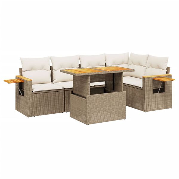 vidaXL 6 Piece Garden Sofa Set with Cushions Beige Poly Rattan