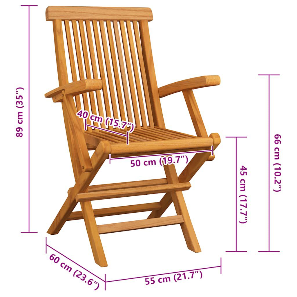 vidaXL Garden Chairs with Grey Cushions 4 pcs Solid Teak Wood
