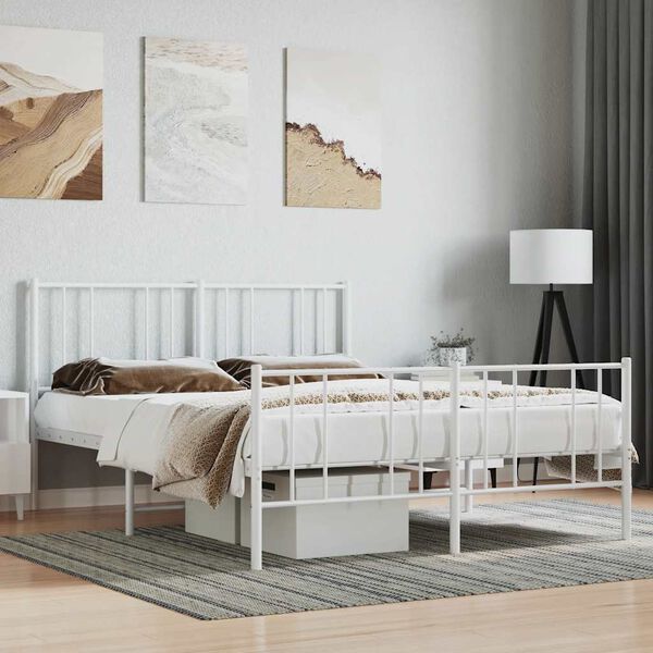 vidaXL Metal Bed Frame without Mattress with Footboard White 135x190cm