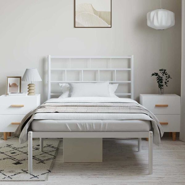 vidaXL Metal Bed Frame without Mattress with Headboard White 100x190cm