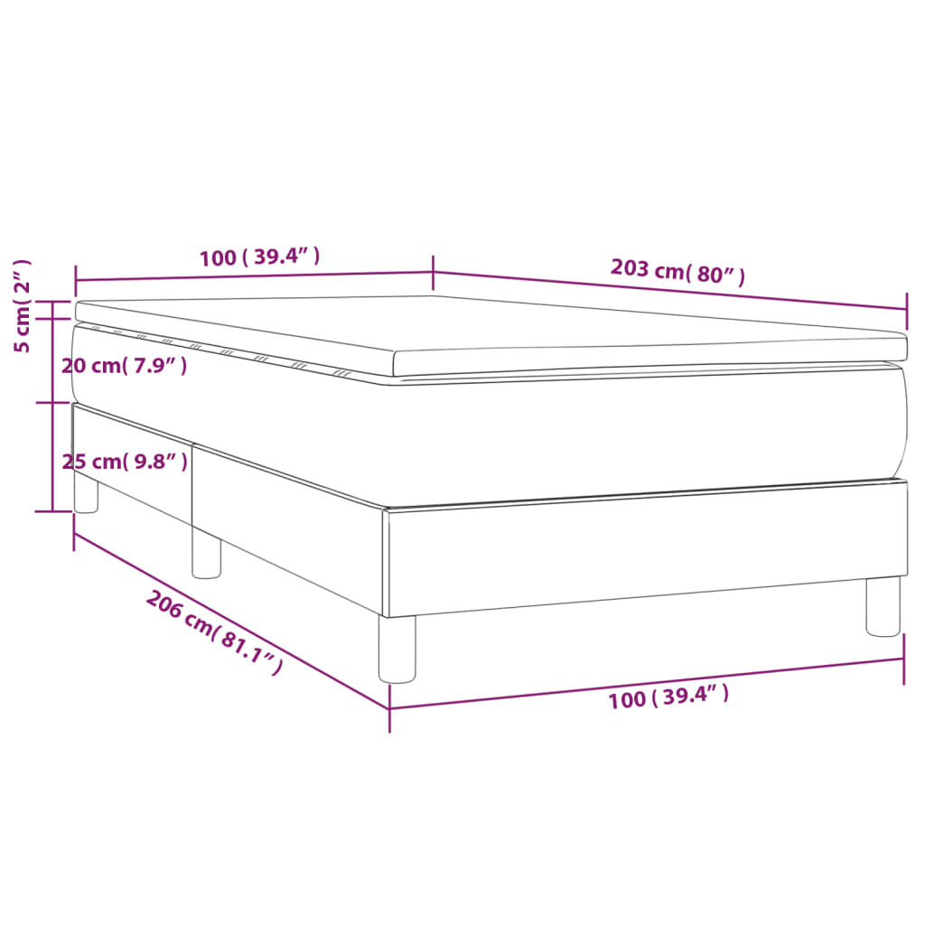 vidaXL Box Spring Bed with Mattress White 100x203 cm Twin XL Faux Leather