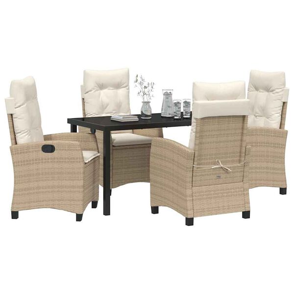 vidaXL Garden Dining Set with Cushion 5 pcs Beige Poly Rattan