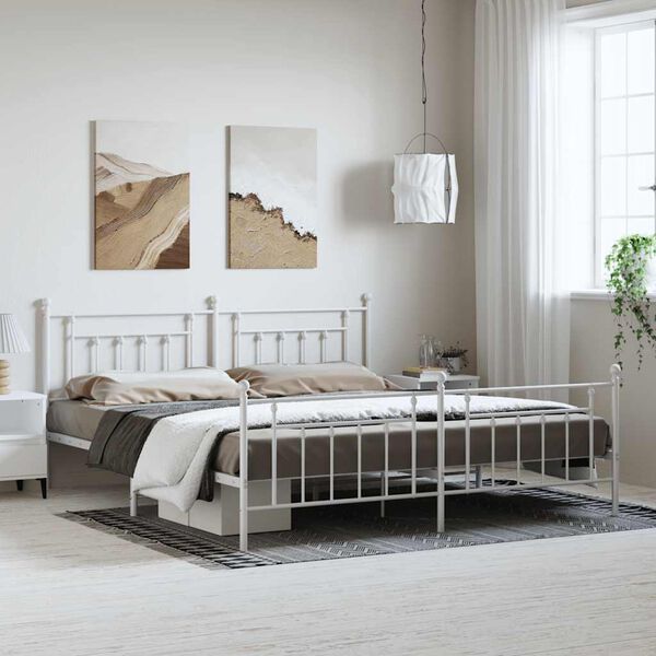 vidaXL Metal Bed Frame without Mattress with Footboard White 193x203cm