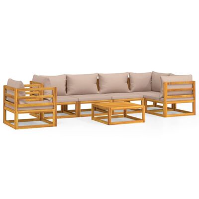 vidaXL 7 Piece Garden Lounge Set with Taupe Cushions Solid Wood