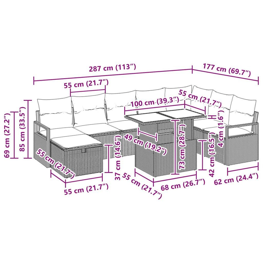 vidaXL 9 Piece Garden Sofa Set with Cushions Black Poly Rattan