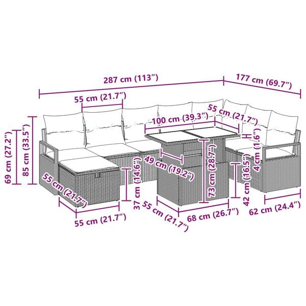 vidaXL 9 Piece Garden Sofa Set with Cushions Black Poly Rattan