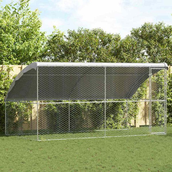 vidaXL Dog Kennel with Storage 2 pcs Silver 4 x 2 x 2 m Steel