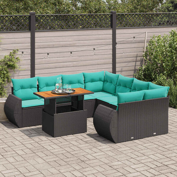 vidaXL 9 Piece Garden Sofa Set with Cushions Black Poly Rattan