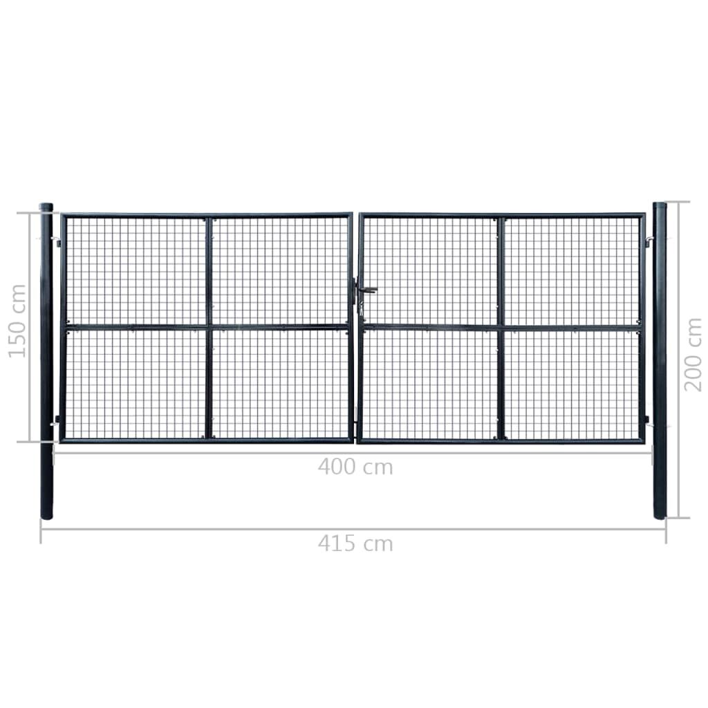 vidaXL Mesh Garden Gate Galvanised Steel 400x150 cm Grey
