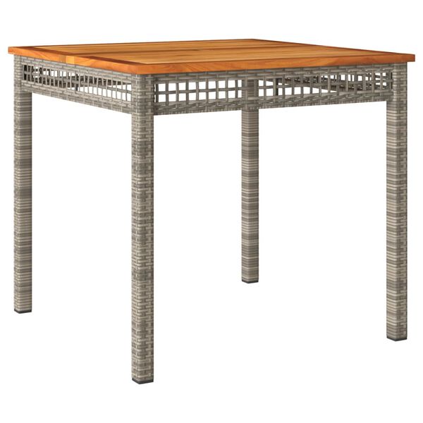 vidaXL Garden Table Grey 80x80x74 cm Poly Rattan Acacia Wood