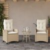 vidaXL 3 Piece Bistro Set with Cushions Beige Poly Rattan