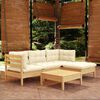 vidaXL 5 Piece Garden Lounge Set with Cream Cushions Pinewood