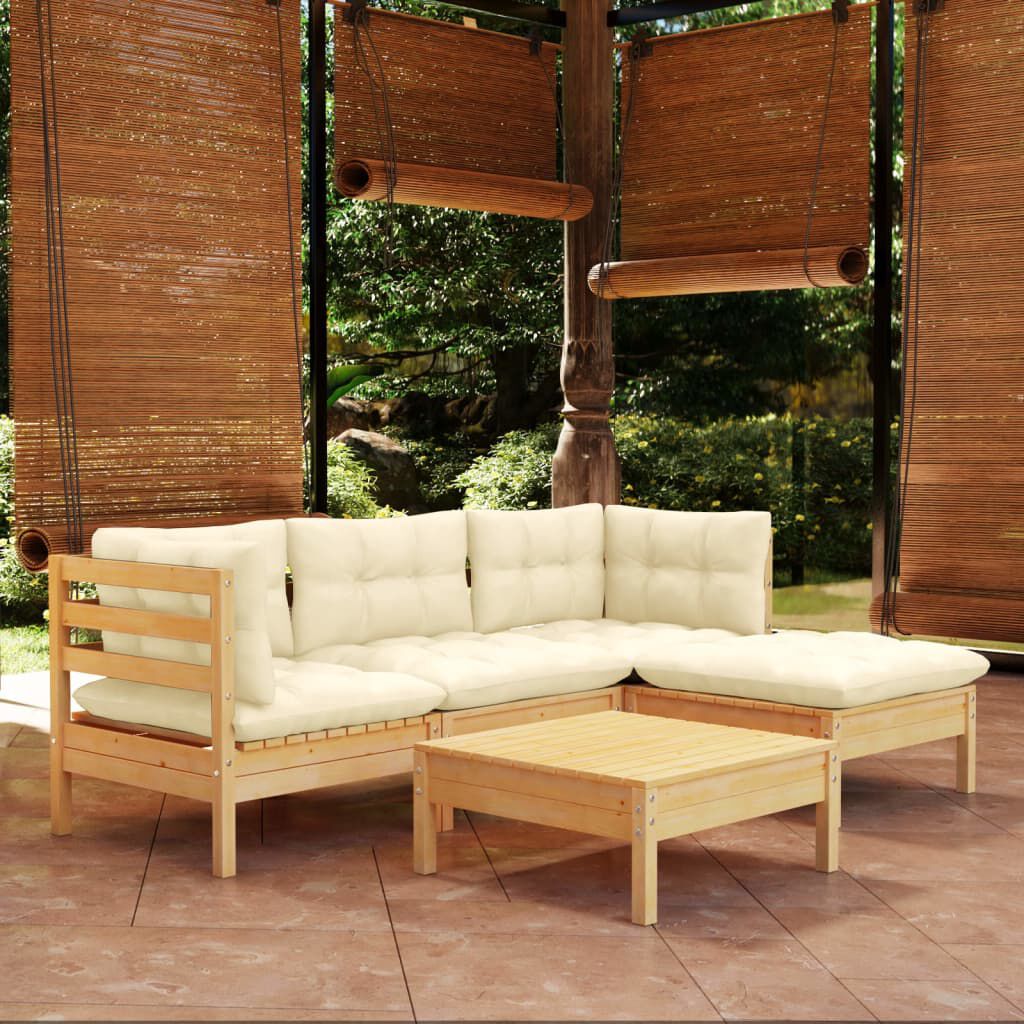 vidaXL 5 Piece Garden Lounge Set with Cream Cushions Pinewood