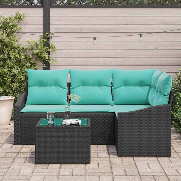 vidaXL Garden Sofa Set 5 pcs Black and Turquoise Poly Rattan