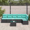 vidaXL Garden Sofa Set 7 pcs Black and Turquoise Poly Rattan