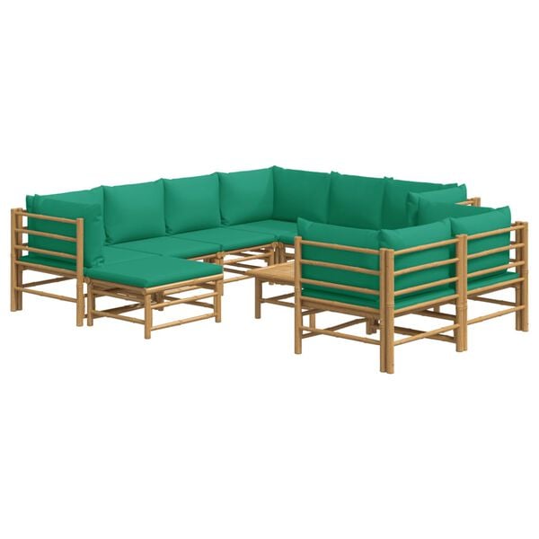 vidaXL 10 Piece Garden Lounge Set with Green Cushions Bamboo