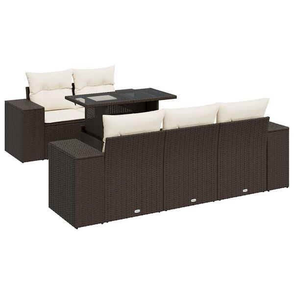 vidaXL 6 Piece Garden Sofa Set with Cushions Brown Poly Rattan