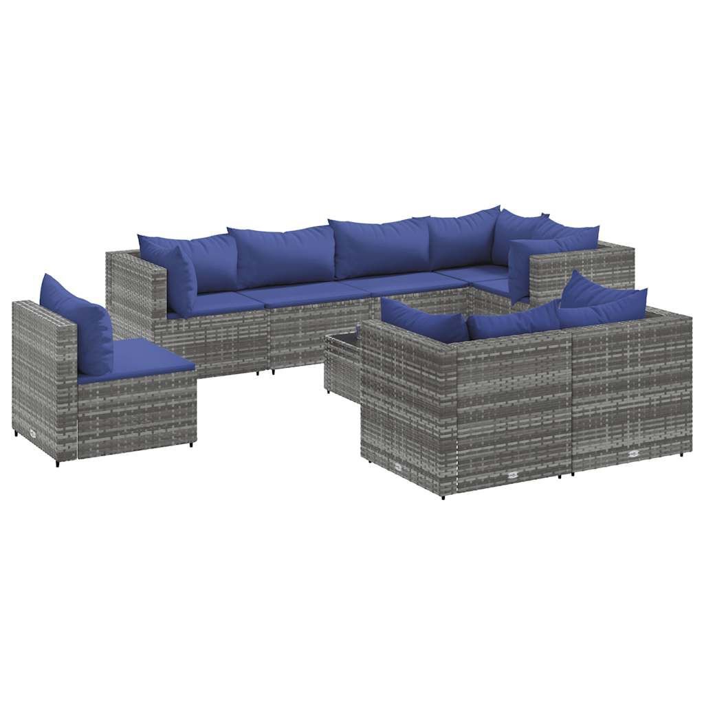 vidaXL 9 Piece Garden Lounge Set with Cushions Grey Poly Rattan