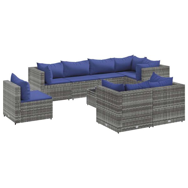 vidaXL 9 Piece Garden Lounge Set with Cushions Grey Poly Rattan