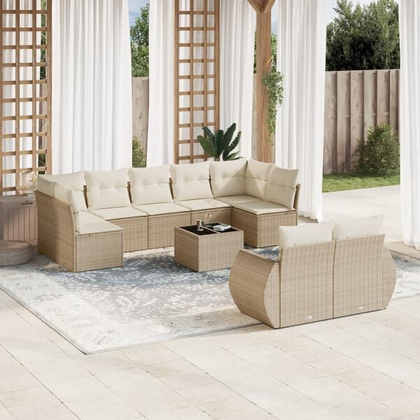 vidaXL 10 Piece Garden Sofa Set with Cushions Beige Poly Rattan