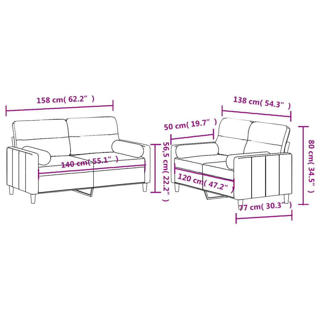 vidaXL 2 Piece Sofa Set with Pillows Dark Grey Fabric