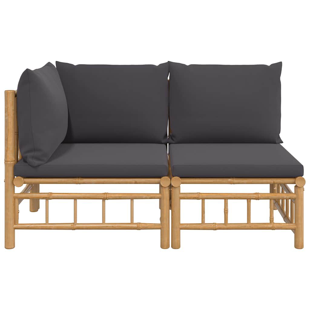 vidaXL 2 Piece Garden Lounge Set with Dark Grey Cushions Bamboo