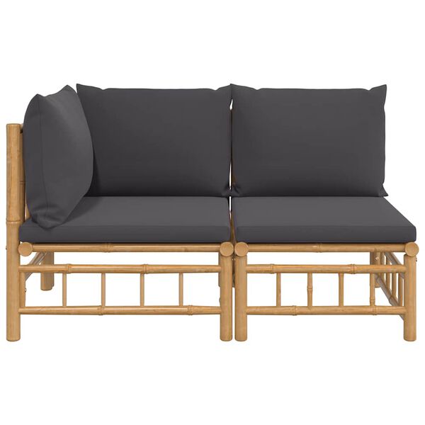 vidaXL 2 Piece Garden Lounge Set with Dark Grey Cushions Bamboo