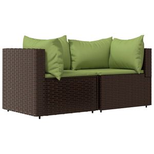 vidaXL Garden Corner Sofas with Cushions 2 pcs Brown Poly Rattan