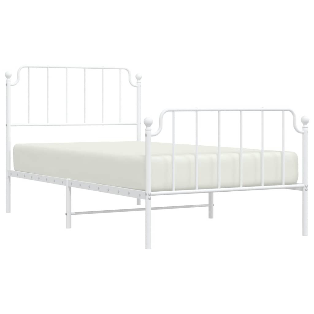 vidaXL Metal Bed Frame without Mattress with Footboard White 100x190cm