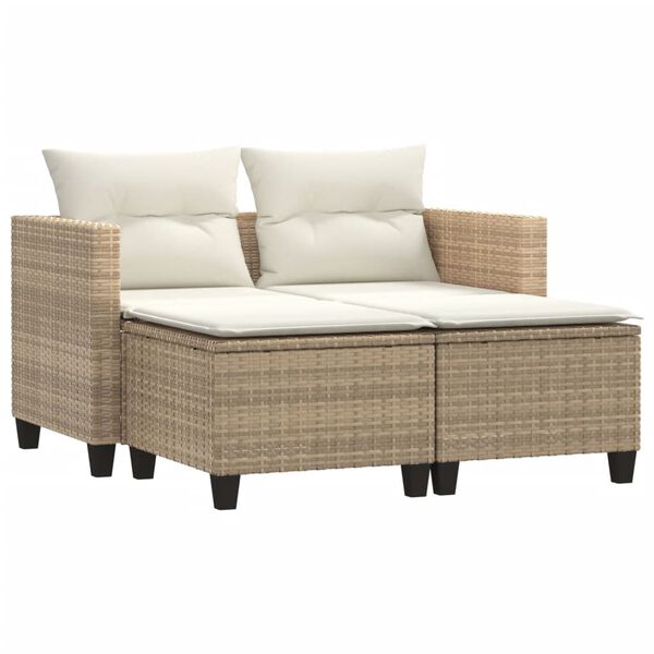 vidaXL Garden Sofa 2-Seater with Stools Beige Poly Rattan