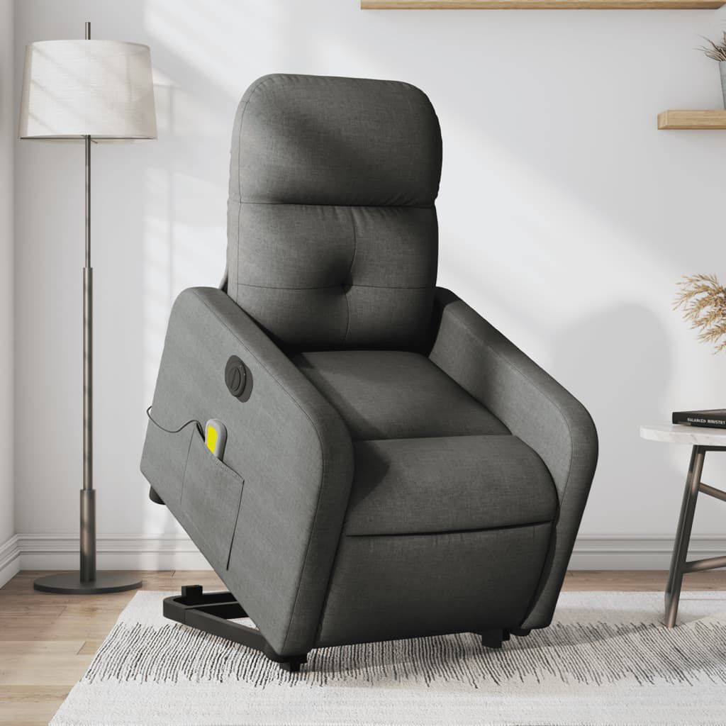 vidaXL Electric Stand up Massage Recliner Chair Dark Grey Fabric