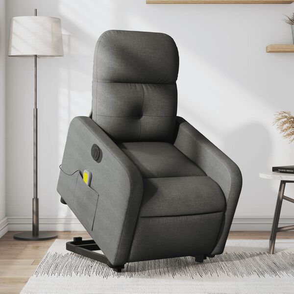 vidaXL Electric Stand up Massage Recliner Chair Dark Grey Fabric