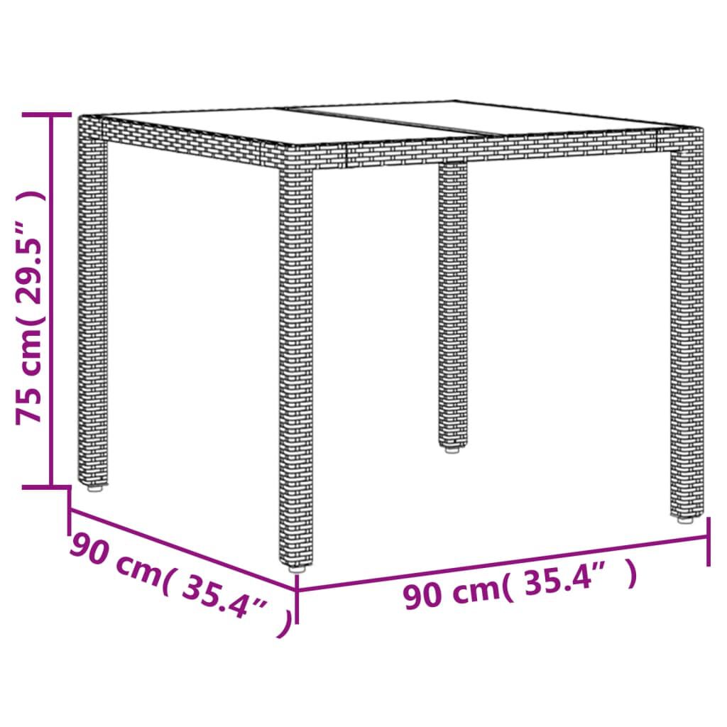 vidaXL Garden Table with Glass Top Black 90x90x75 cm Poly Rattan