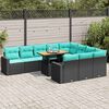vidaXL 11 Piece Garden Sofa Set with Cushions Black Poly Rattan