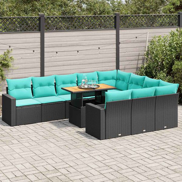 vidaXL 11 Piece Garden Sofa Set with Cushions Black Poly Rattan