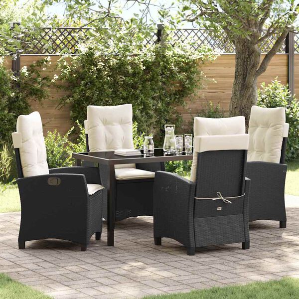 vidaXL Garden Dining Set with Cushion 5 pcs Black Poly Rattan