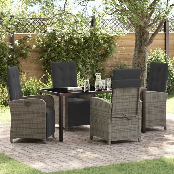 vidaXL Garden Dining Set with Cushion 5 pcs Grey Poly Rattan