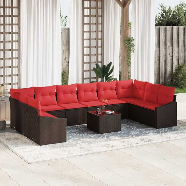 vidaXL Sofa Set with Cushion 11 pcs Brown Poly Rattan